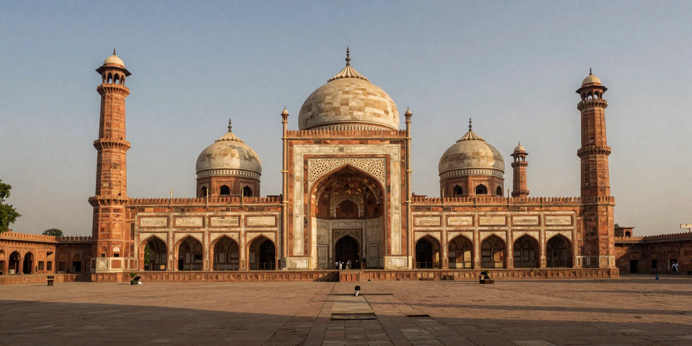 Scenic view of Lahore Badshahi Mosque at golden hour representing Pakistani culture and heritage
