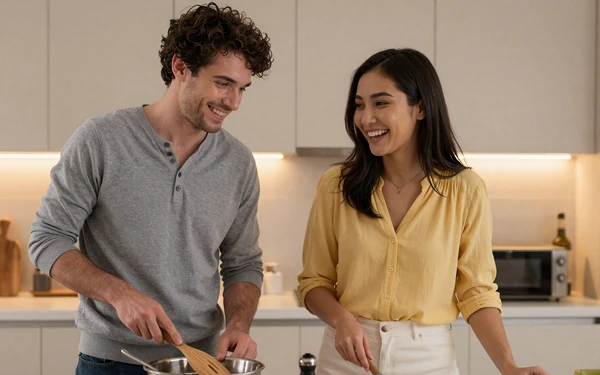 Alex and Niran - Thai-American couple cooking together, WCAC success